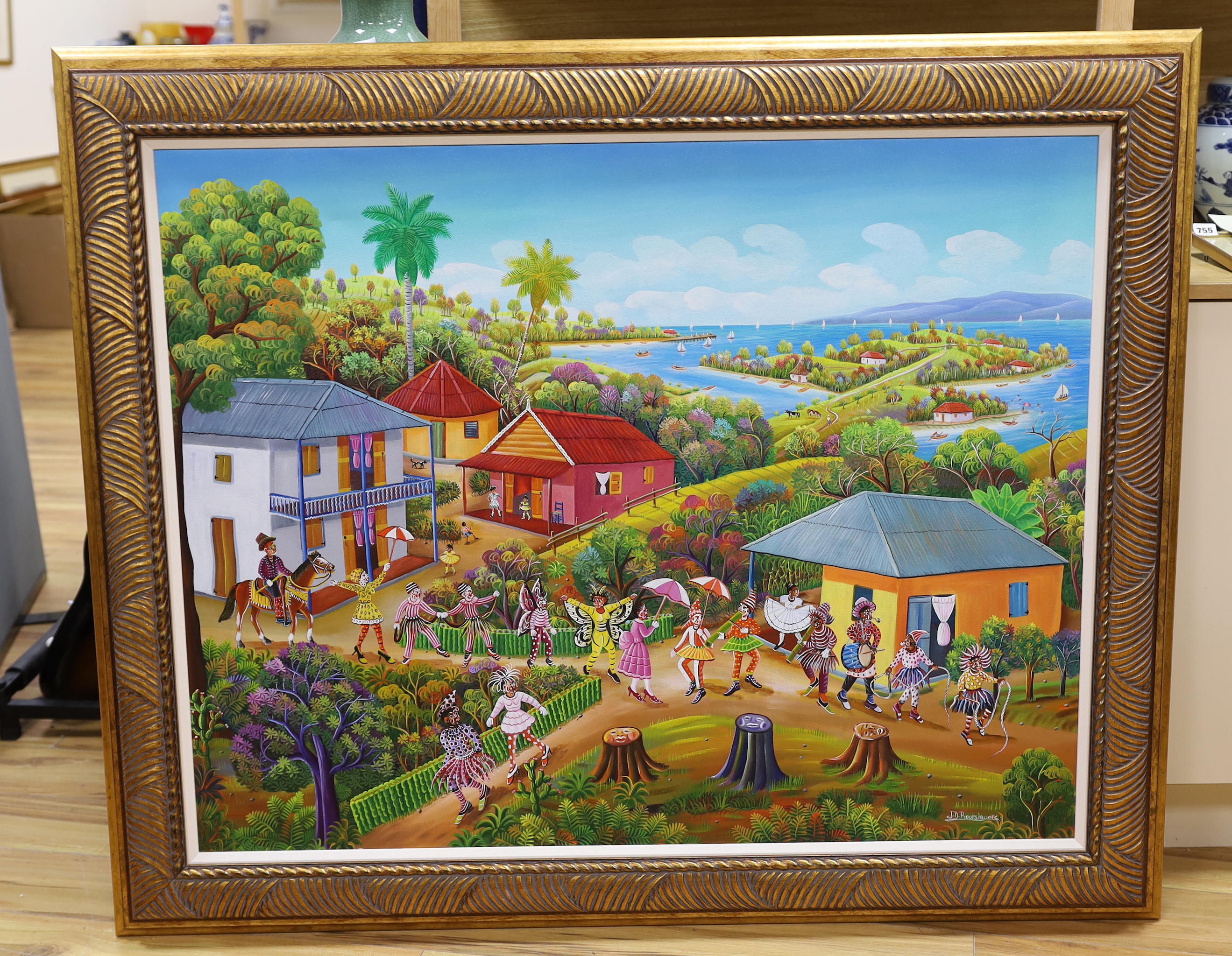 Jean David Boursiquot (Haitian 1949-), oil on canvas, 'Mardi Gras', signed, 114 x 90cm